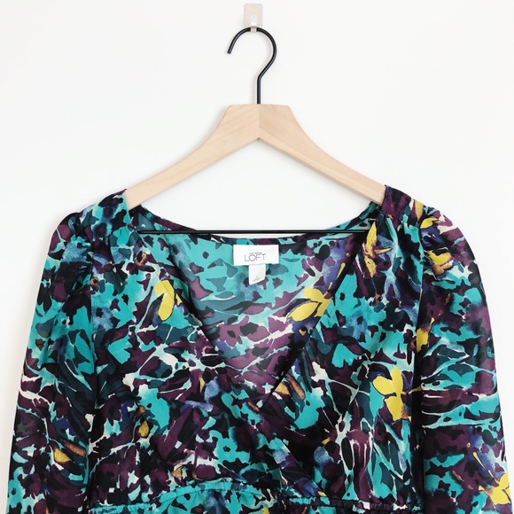 LOFT | blue purple floral tunic blouse - Picture 8 of 8